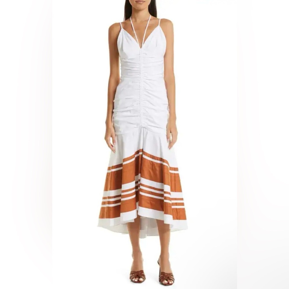 NWT VERONICA BEARD- Fitz White Golden Sand Halter Dress. Size 12 - Picture 2 of 13